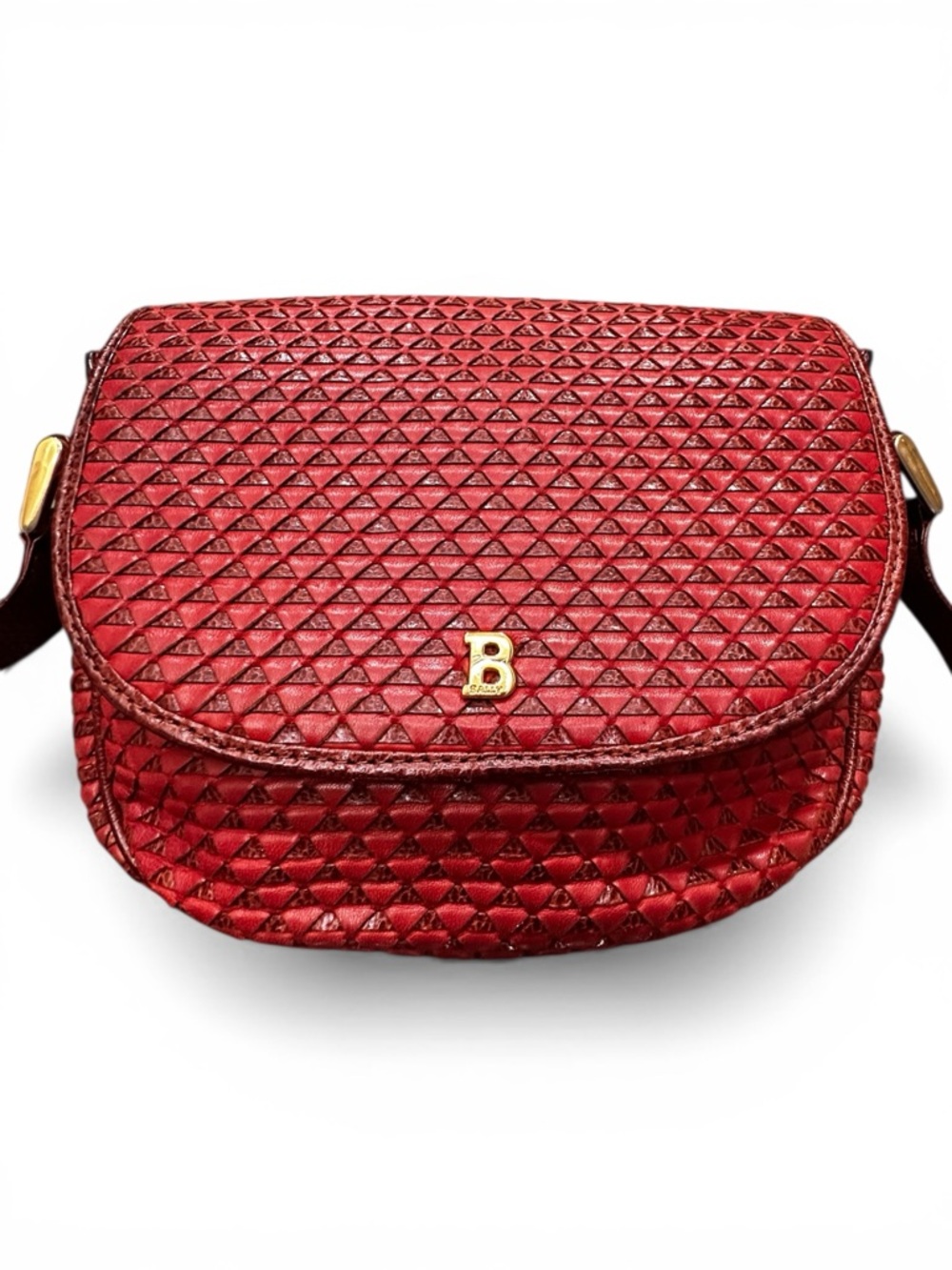 Vintage Bally Woven Calfskin Crossbody Red | Reptile Embossed Intrecciato Style